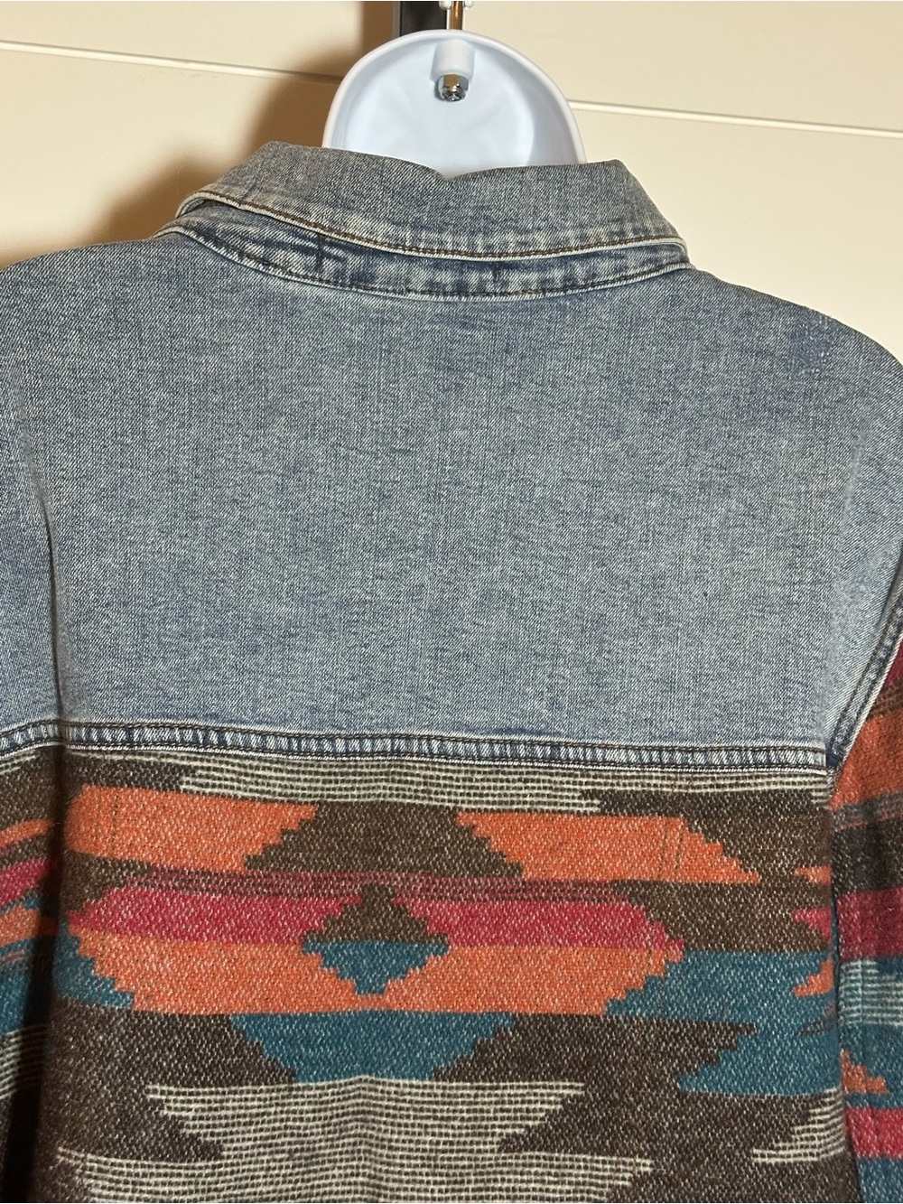Denim-Trim Aztec Pattern Jacket - Teal & Rust - Picture 7 of 10